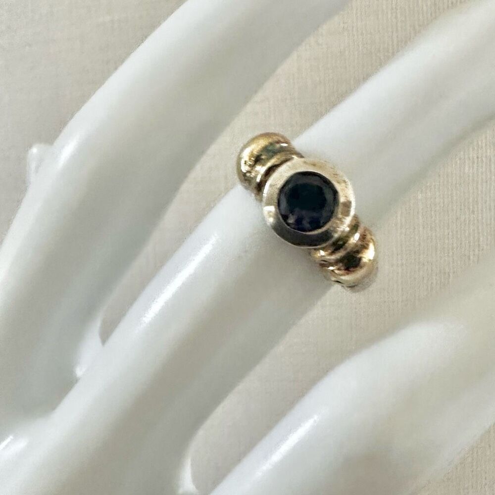 Unique Sterling Silver & 14K Gold Ring with Blue Faceted Stone